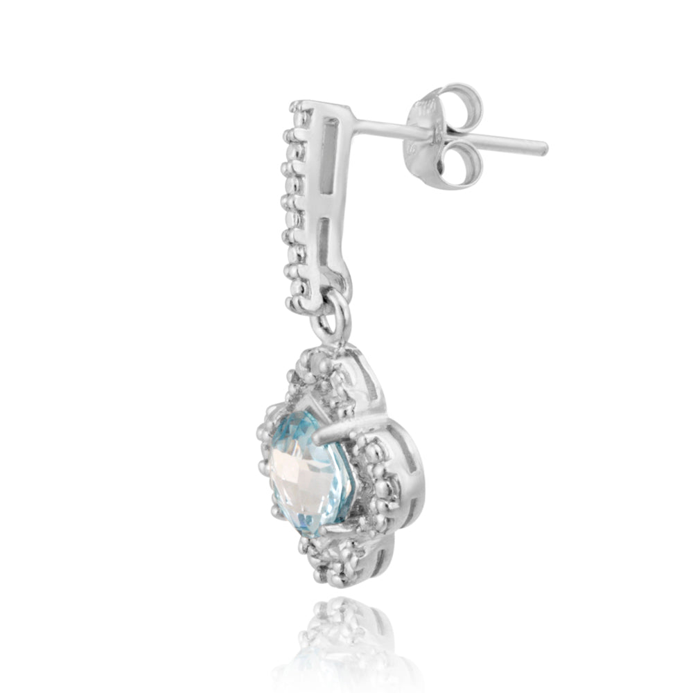 Sterling Silver Blue Topaz & Diamond Accent Flower Dangle Earrings-2