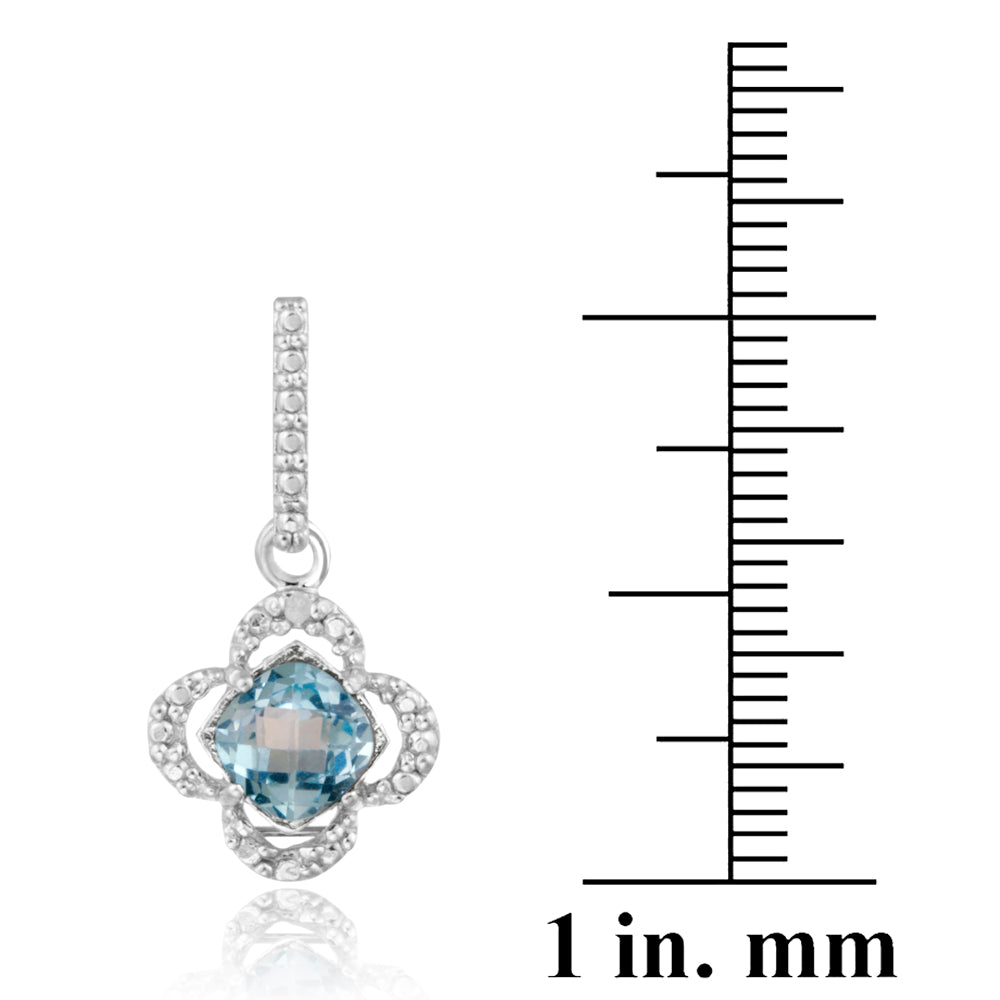 Sterling Silver Blue Topaz & Diamond Accent Flower Dangle Earrings-3