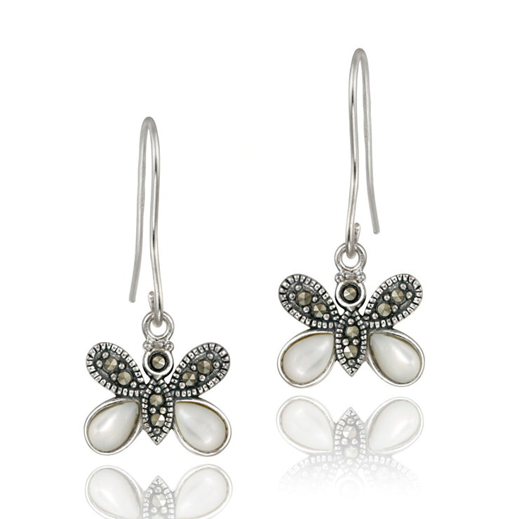 Sterling Silver Marcasite & Mother of Pearl Butterfly Earring