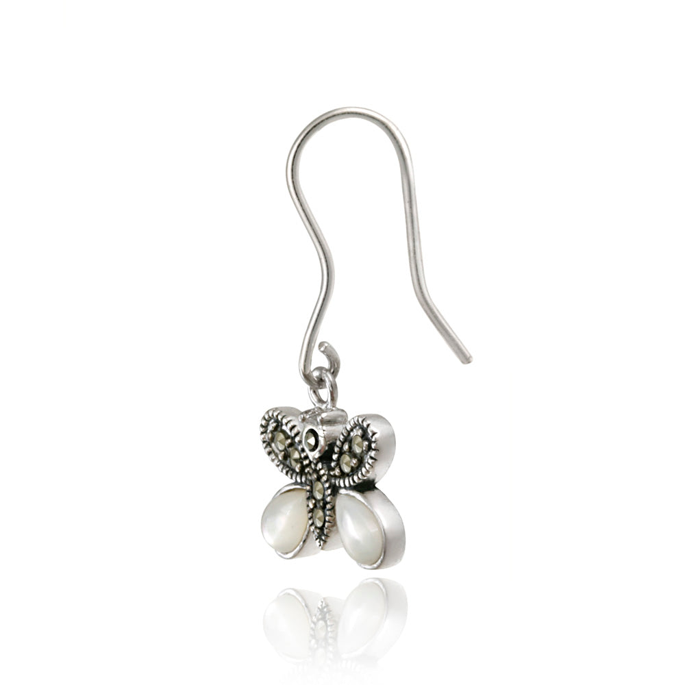 Sterling Silver Marcasite & Mother of Pearl Butterfly Earring-2