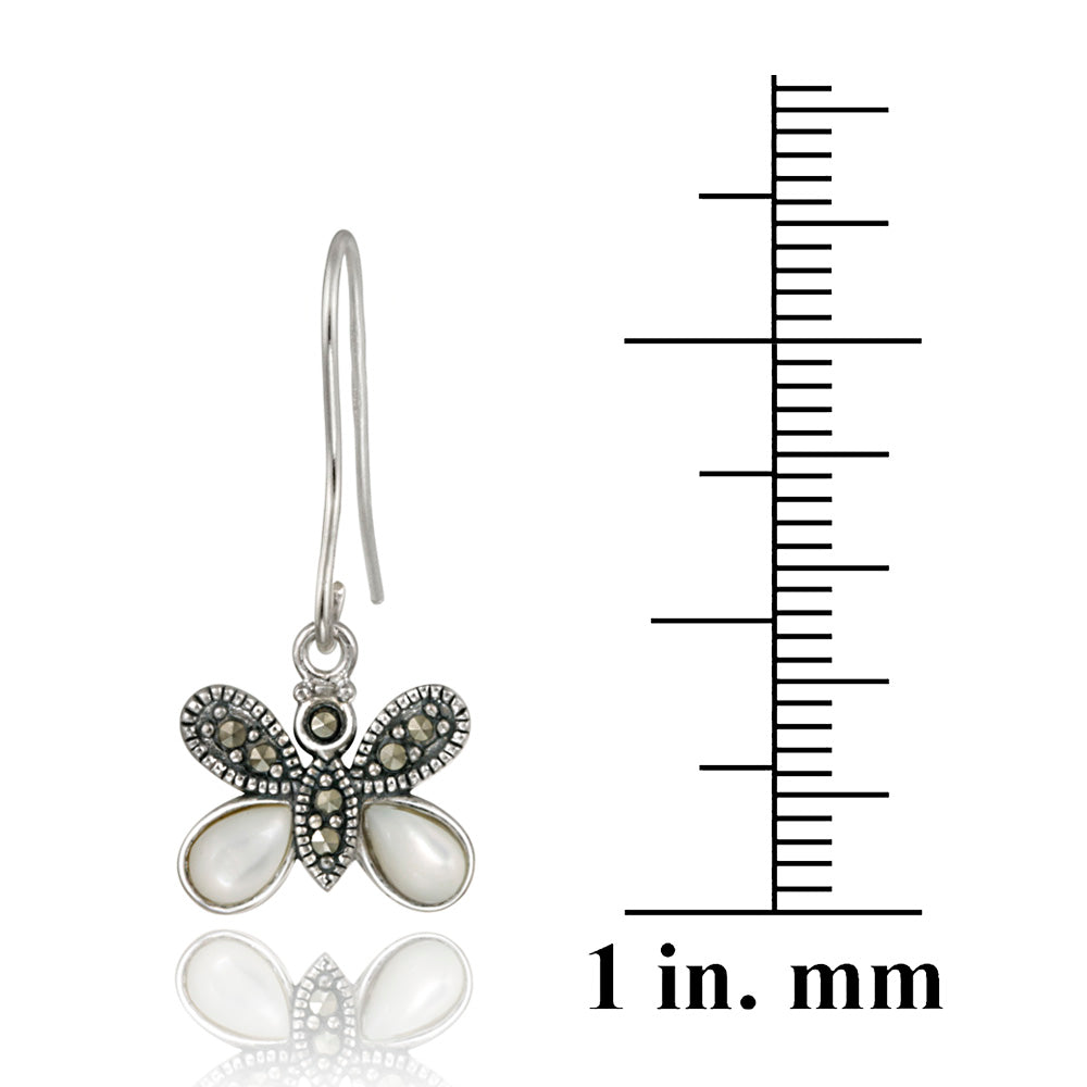 Sterling Silver Marcasite & Mother of Pearl Butterfly Earring-3