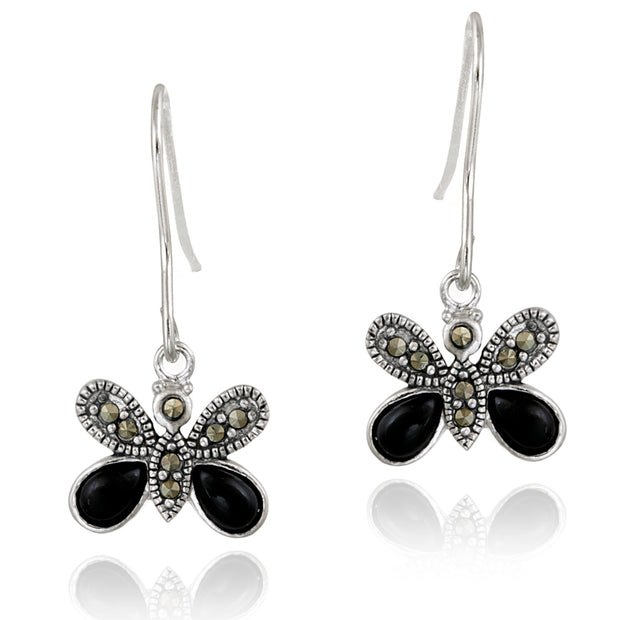 Sterling Silver Marcasite & Onyx Butterfly Earring