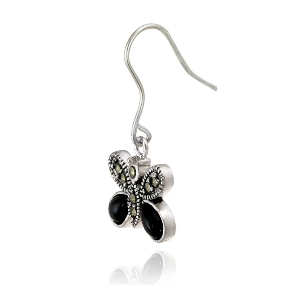 Sterling Silver Marcasite & Onyx Butterfly Earring-2