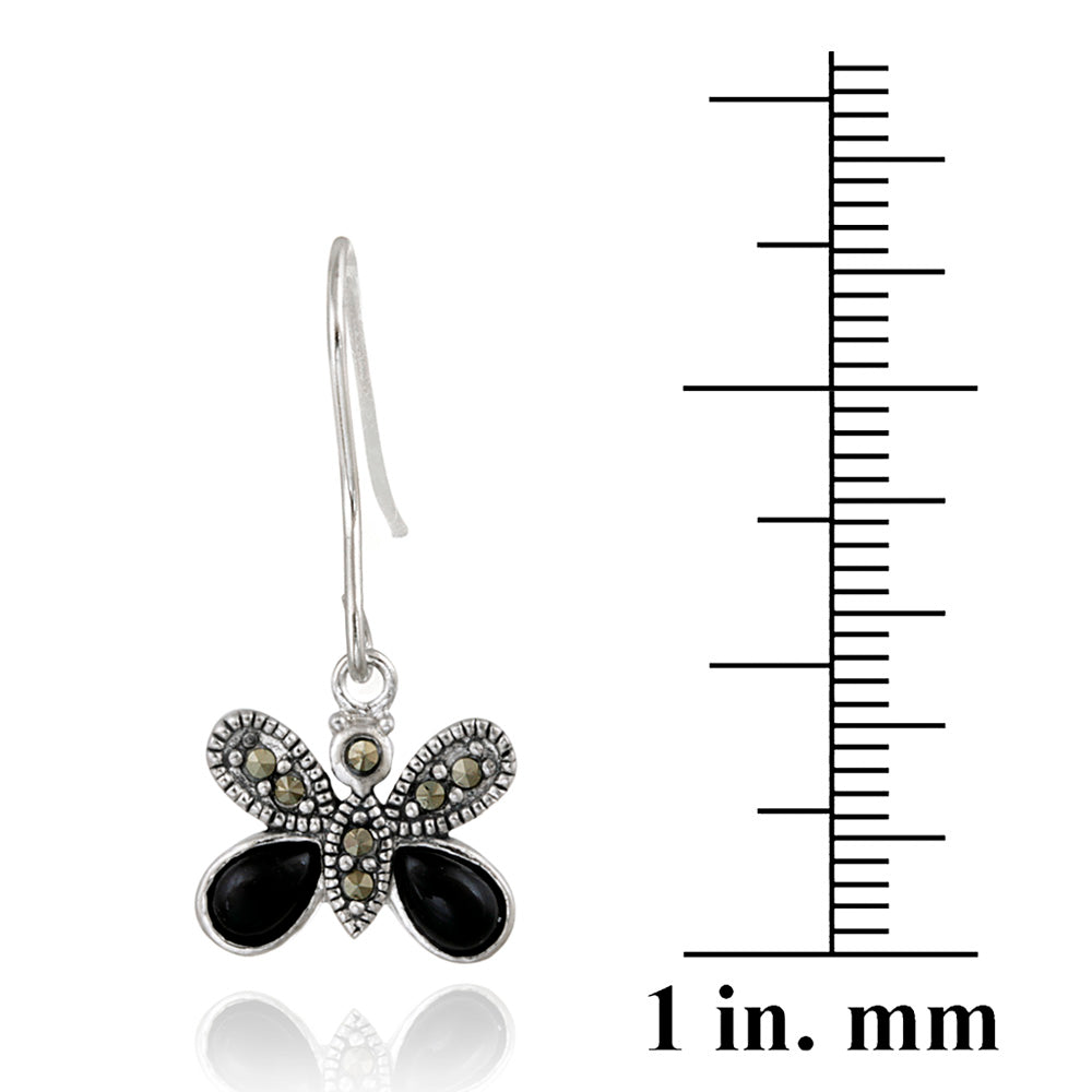Sterling Silver Marcasite & Onyx Butterfly Earring-3