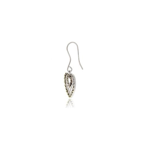 Sterling Silver Marcasite Grid Heart Dangle Earrings-2