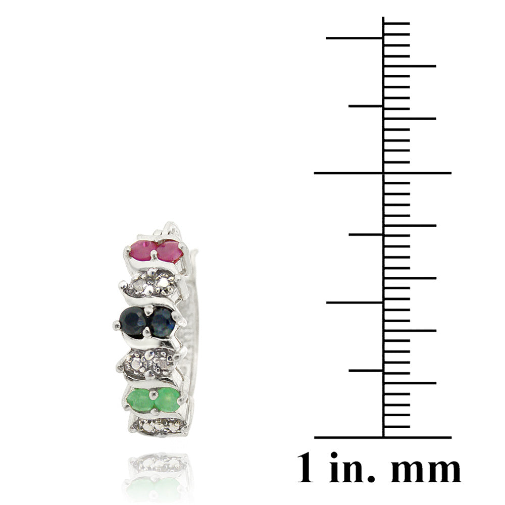 Sterling Silver Multi Color Gemstones & Diamond Accent Hoop Earrings-3