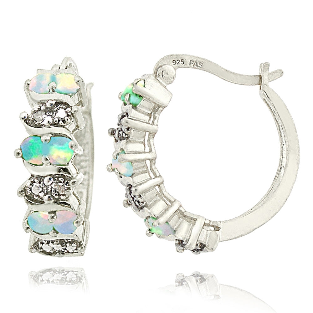 Sterling Silver Created Opal & Diamond Accent Hoop Earrings