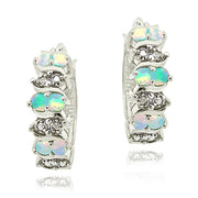 Sterling Silver Created Opal & Diamond Accent Hoop Earrings