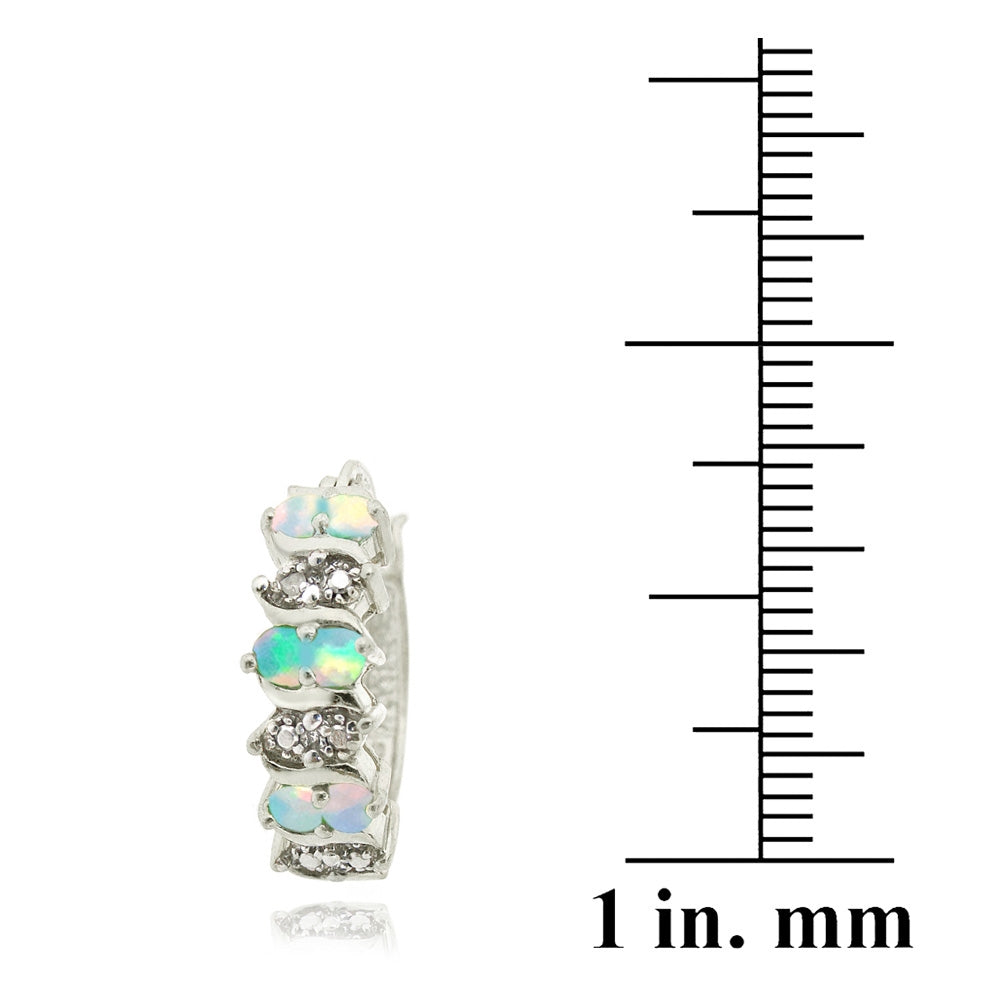 Sterling Silver Created Opal & Diamond Accent Hoop Earrings-3