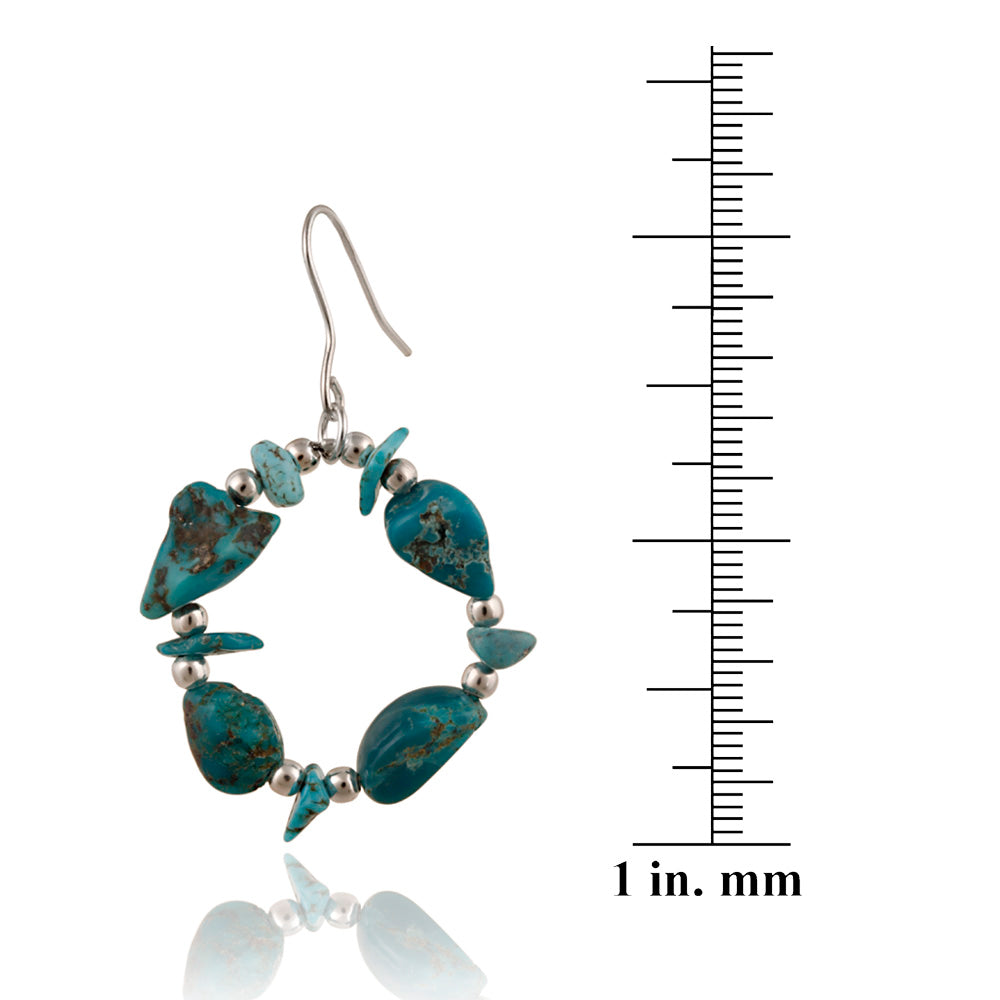 Sterling Silver Created Turquoise Chips Open Circle Dangle Earrings-3