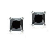 Sterling Silver 6ct Black Cubic Zirconia 8mm Square Stud Earrings