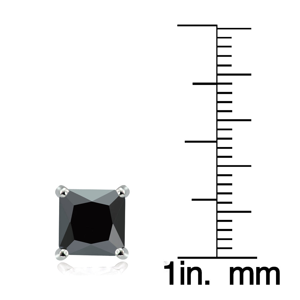 Sterling Silver 6ct Black Cubic Zirconia 8mm Square Stud Earrings-3