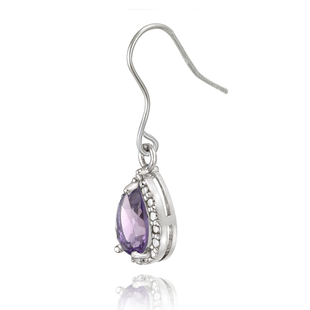 Sterling Silver 2.5ct Amethyst & Diamond Accent Teardrop Dangle Earrings-3