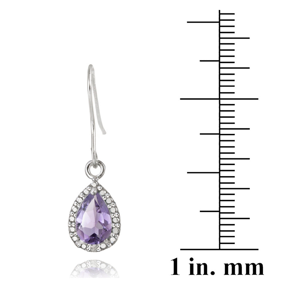 Sterling Silver 2.5ct Amethyst & Diamond Accent Teardrop Dangle Earrings-4