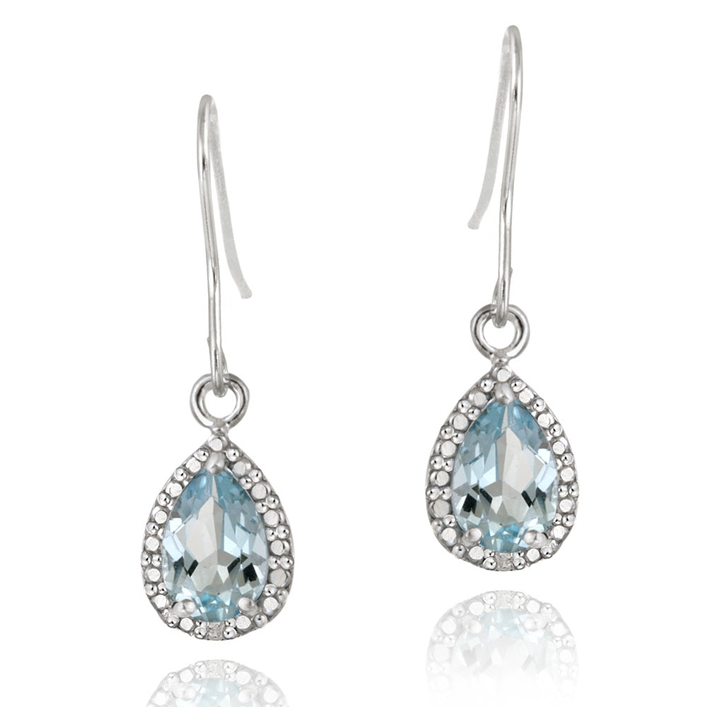 Sterling Silver 3ct Blue Topaz & Diamond Accent Teardrop Dangle Earrings