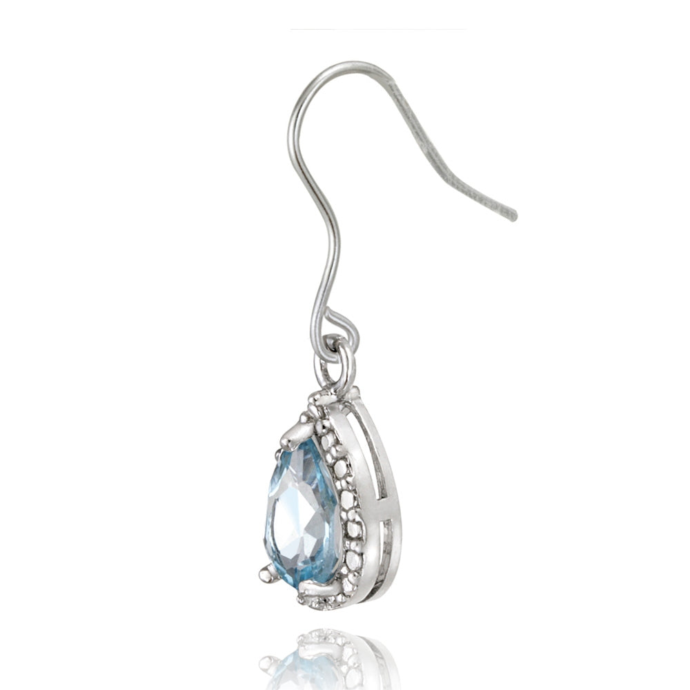 Sterling Silver 3ct Blue Topaz & Diamond Accent Teardrop Dangle Earrings-2