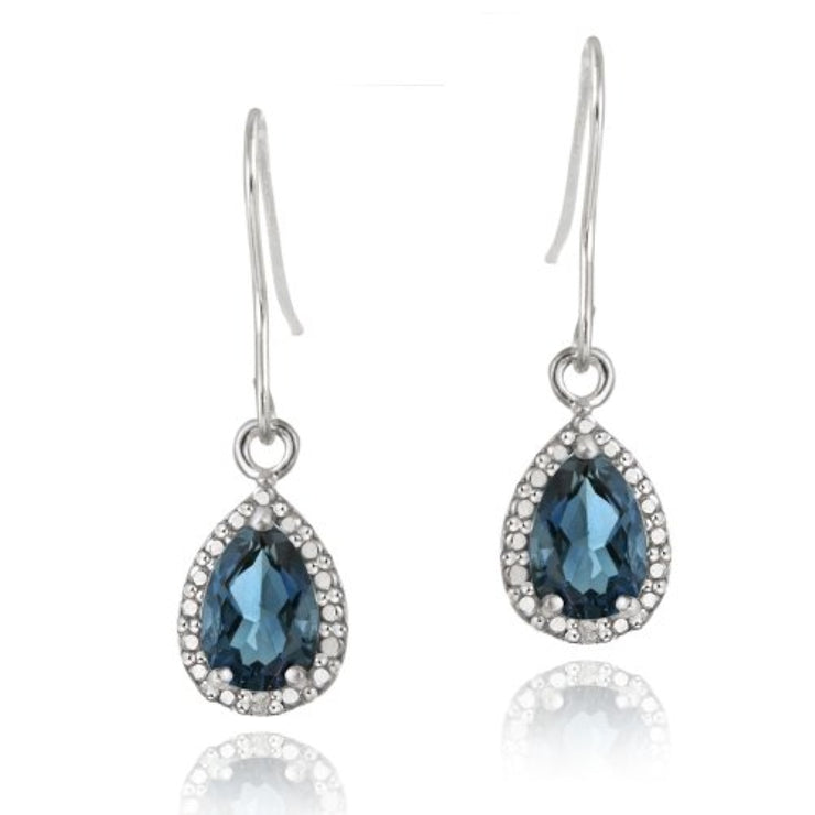 Sterling Silver 3ct London Blue Topaz & Diamond Accent Teardrop Dangle Earrings