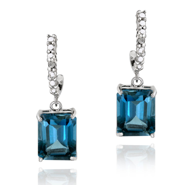 Sterling Silver 5.5ct London Blue Topaz & Diamond Accent Rectangle Dangle Earrings
