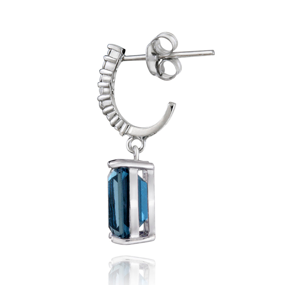 Sterling Silver 5.5ct London Blue Topaz & Diamond Accent Rectangle Dangle Earrings-2