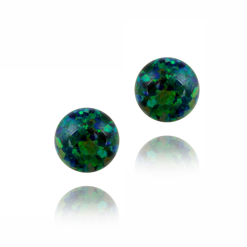 Sterling Silver Created Dark Green Opal Ball Stud Earrings, 8mm
