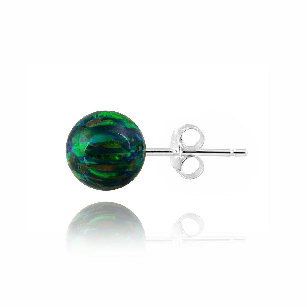 Sterling Silver Created Dark Green Opal Ball Stud Earrings, 8mm-2