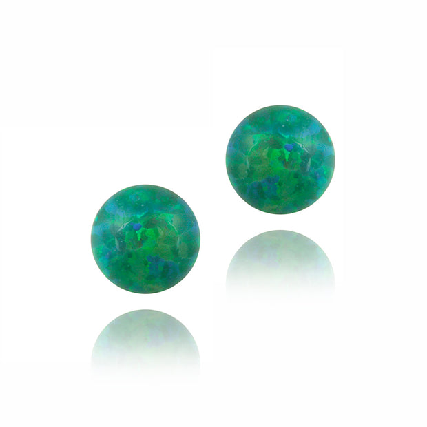 Sterling Silver Created Green Opal Ball Stud Earrings, 8mm