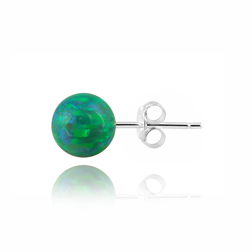 Sterling Silver Created Green Opal Ball Stud Earrings, 8mm-2