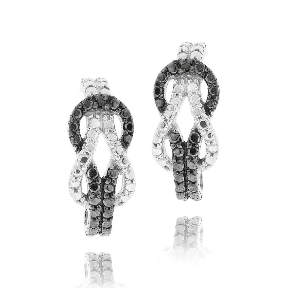 Sterling Silver Black Diamond Accent Knot Earrings-2