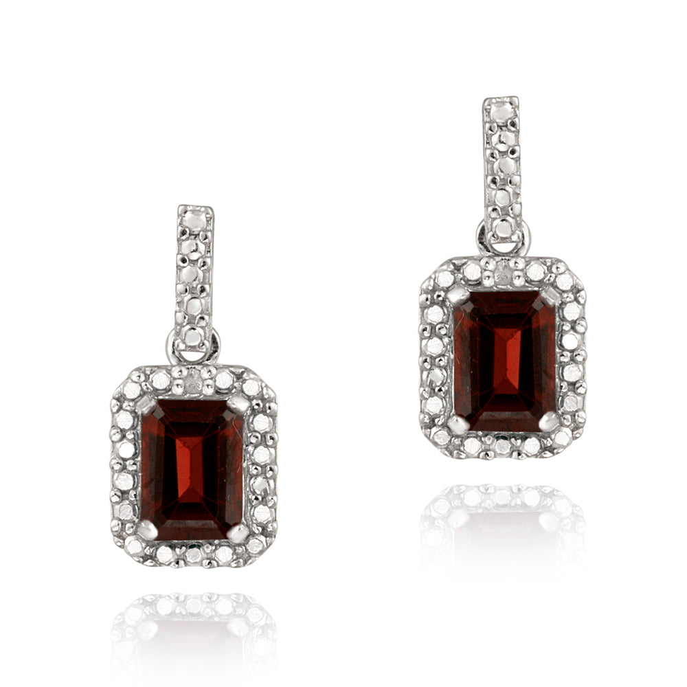 Sterling Silver 2.4ct Garnet & Diamond Accent Dangle Earrings