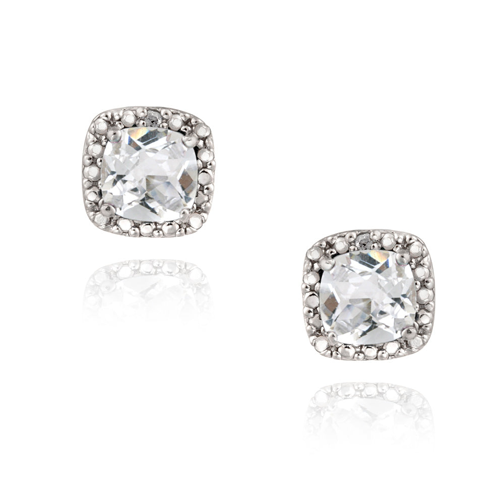 Sterling Silver 2.6ct Cushion-cut White Topaz Stud Earrings