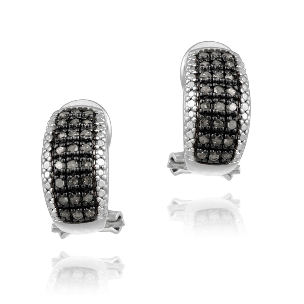 Sterling Silver 1/2 ct Black Diamonds Half Hoop Earrings-2