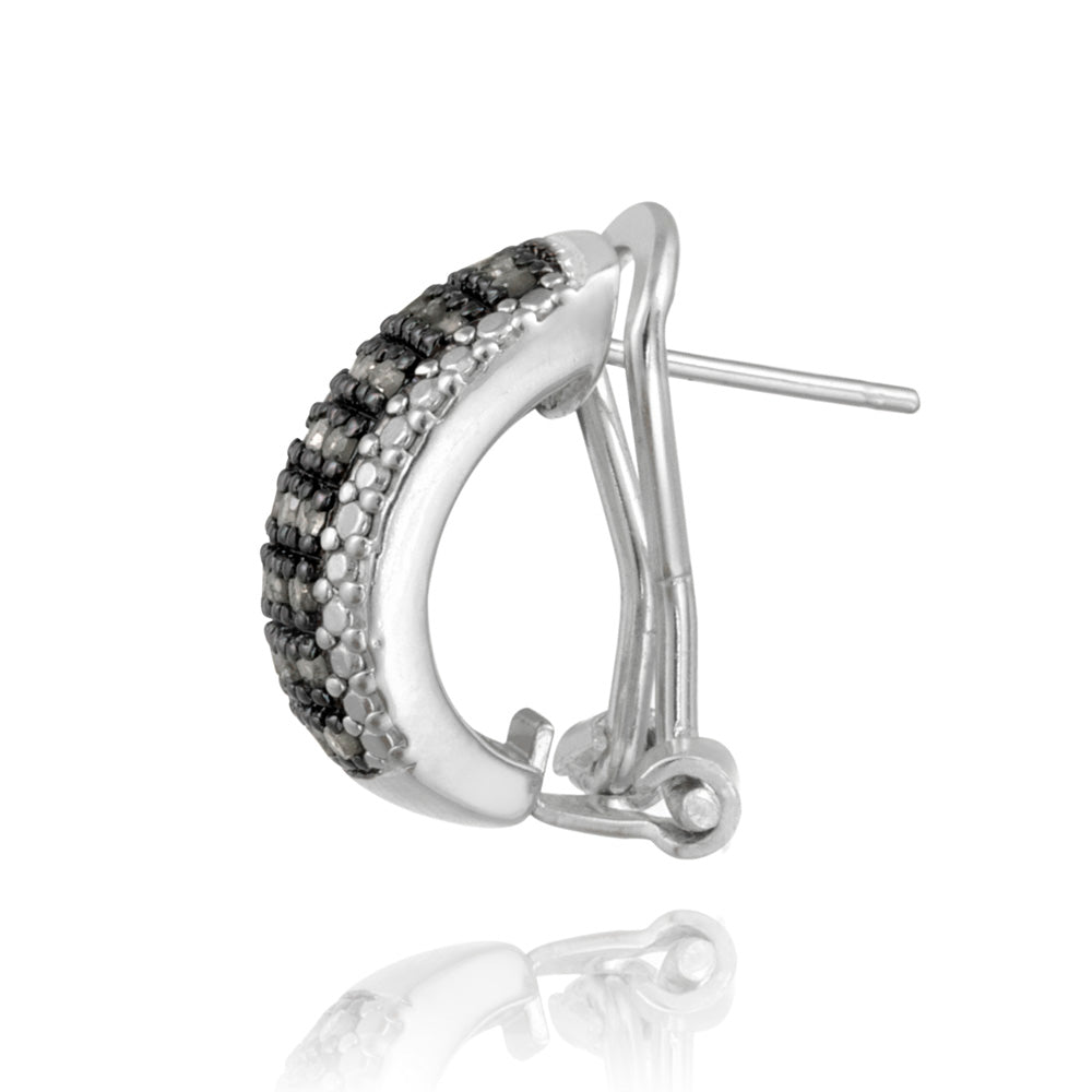 Sterling Silver 1/2 ct Black Diamonds Half Hoop Earrings-3