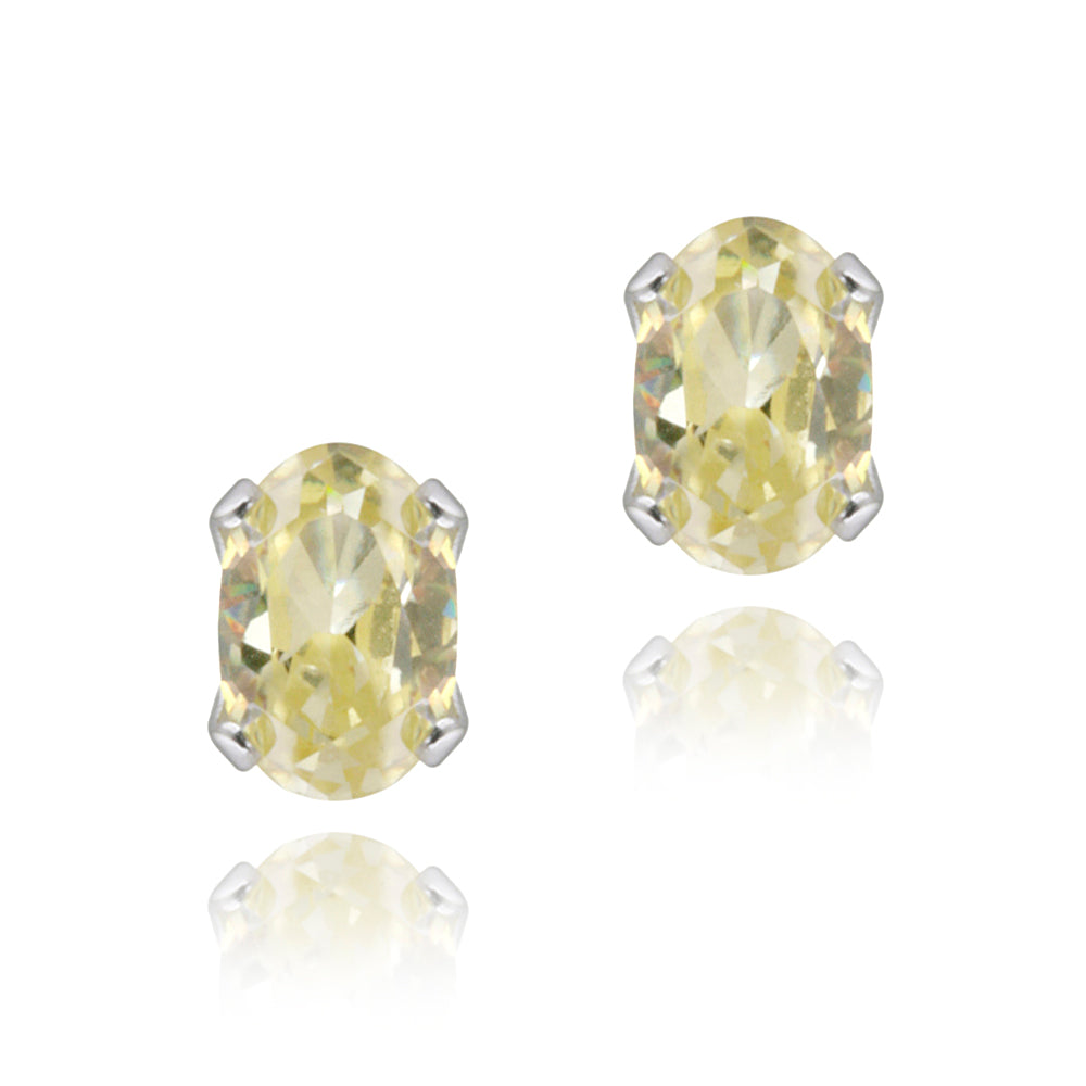 Sterling Silver Yellow CZ 6x4mm Oval Stud Earrings