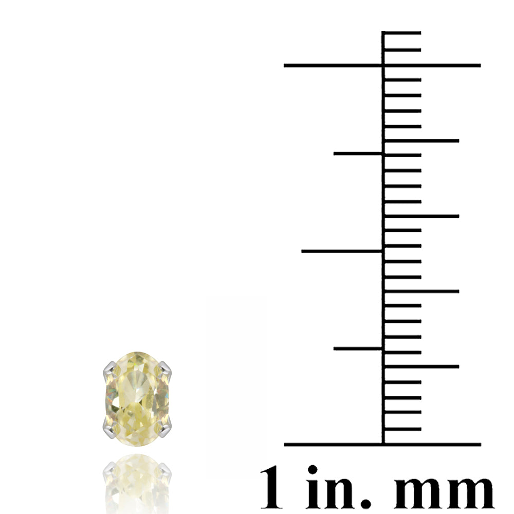 Sterling Silver Yellow CZ 6x4mm Oval Stud Earrings-3