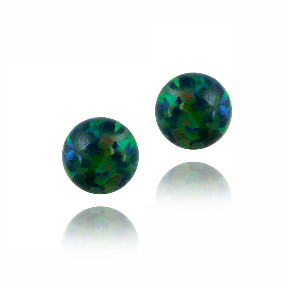Sterling Silver Created Dark Green Opal Ball Stud Earrings, 6mm