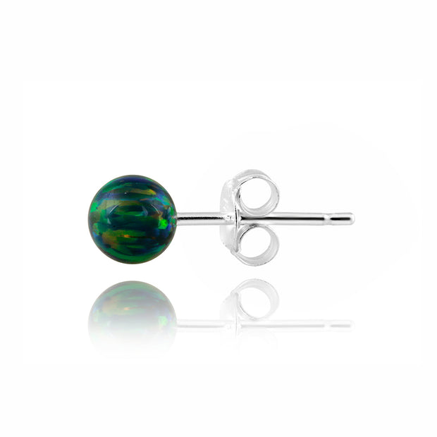 Sterling Silver Created Dark Green Opal Ball Stud Earrings, 6mm