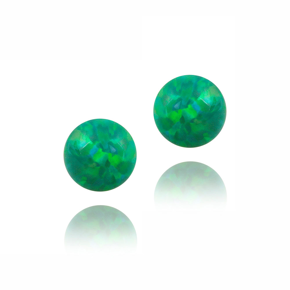 Sterling Silver Created Green Opal Ball Stud Earrings, 6mm