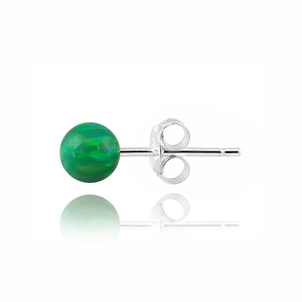 Sterling Silver Created Green Opal Ball Stud Earrings, 6mm-2