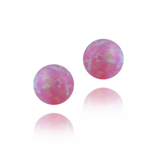 Sterling Silver Created Pink Opal Ball Stud Earrings, 6mm
