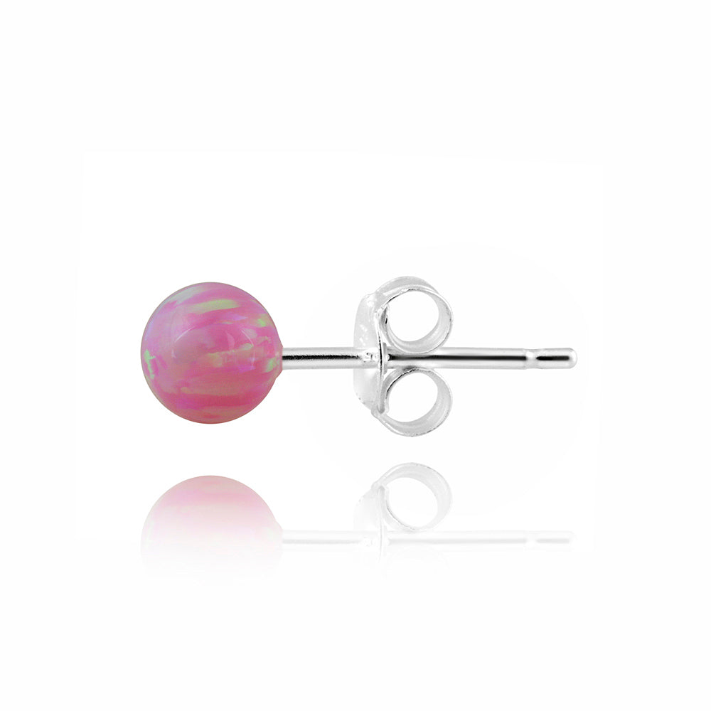Sterling Silver Created Pink Opal Ball Stud Earrings, 6mm-2