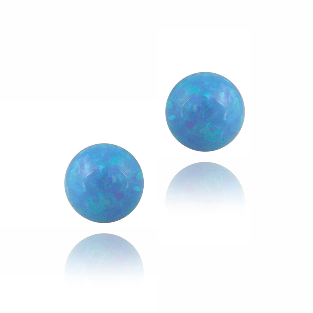 Sterling Silver Created Blue Opal Ball Stud Earrings, 7mm