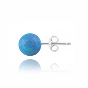 Sterling Silver Created Blue Opal Ball Stud Earrings, 7mm