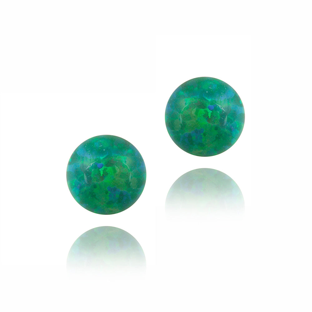 Sterling Silver Created Green Opal Ball Stud Earrings, 7mm