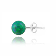 Sterling Silver Created Green Opal Ball Stud Earrings, 7mm
