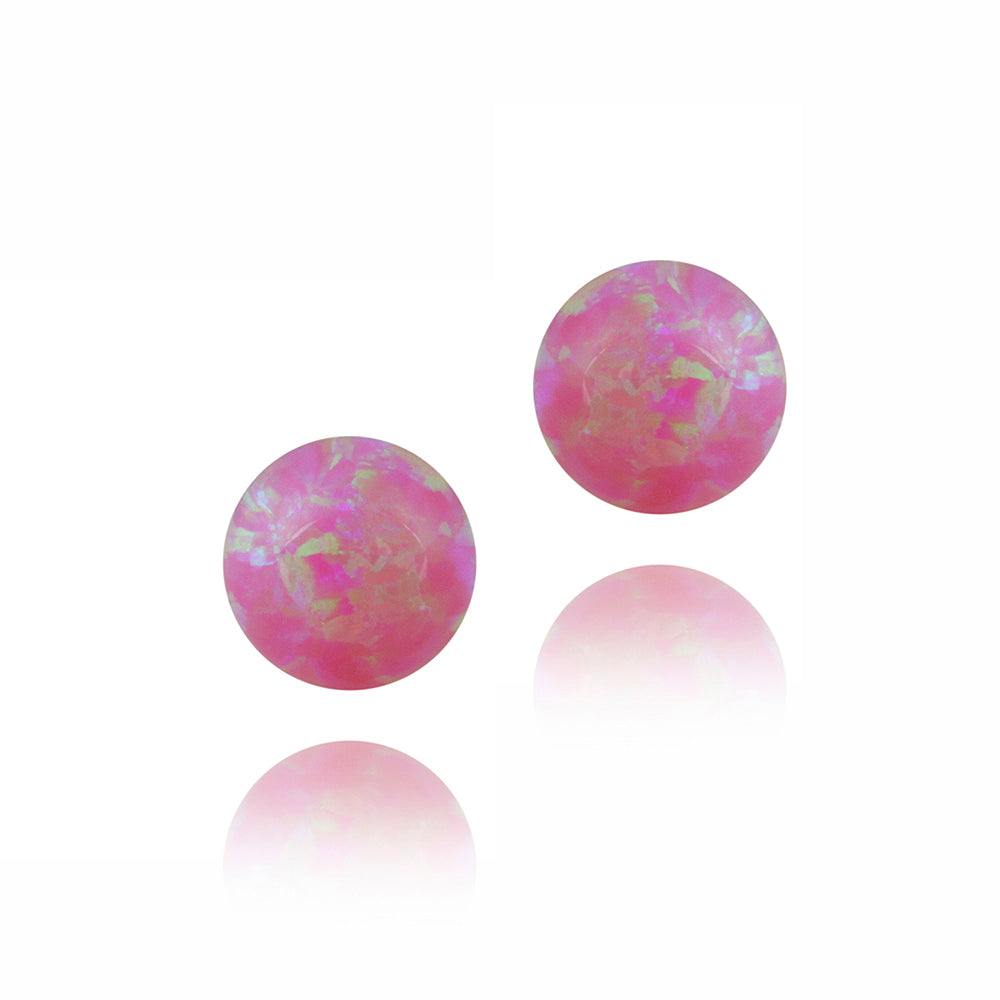 Sterling Silver Created Pink Opal Ball Stud Earrings, 7mm