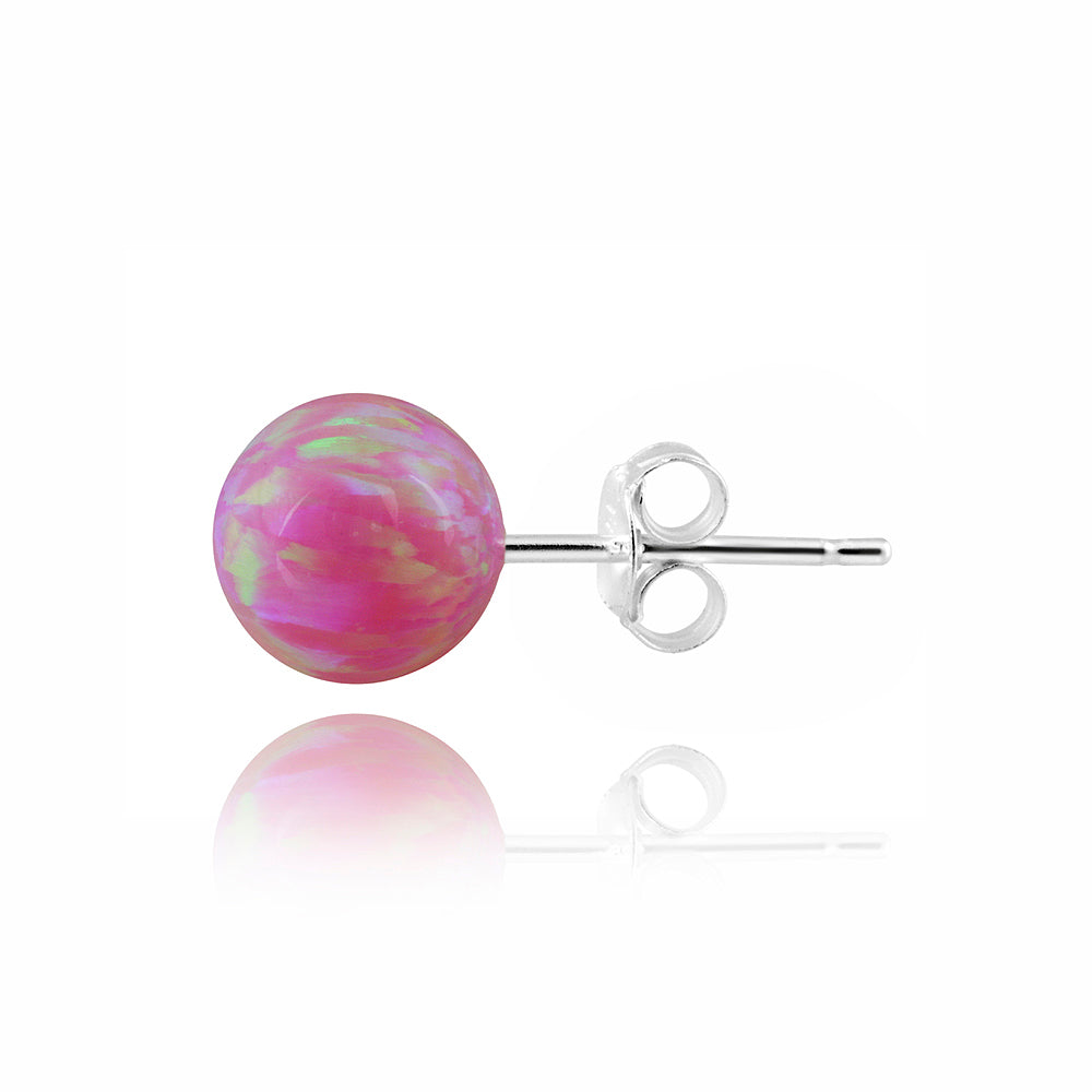 Sterling Silver Created Pink Opal Ball Stud Earrings, 7mm-2