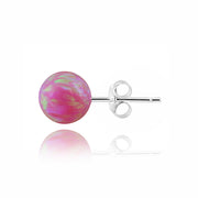 Sterling Silver Created Pink Opal Ball Stud Earrings, 7mm