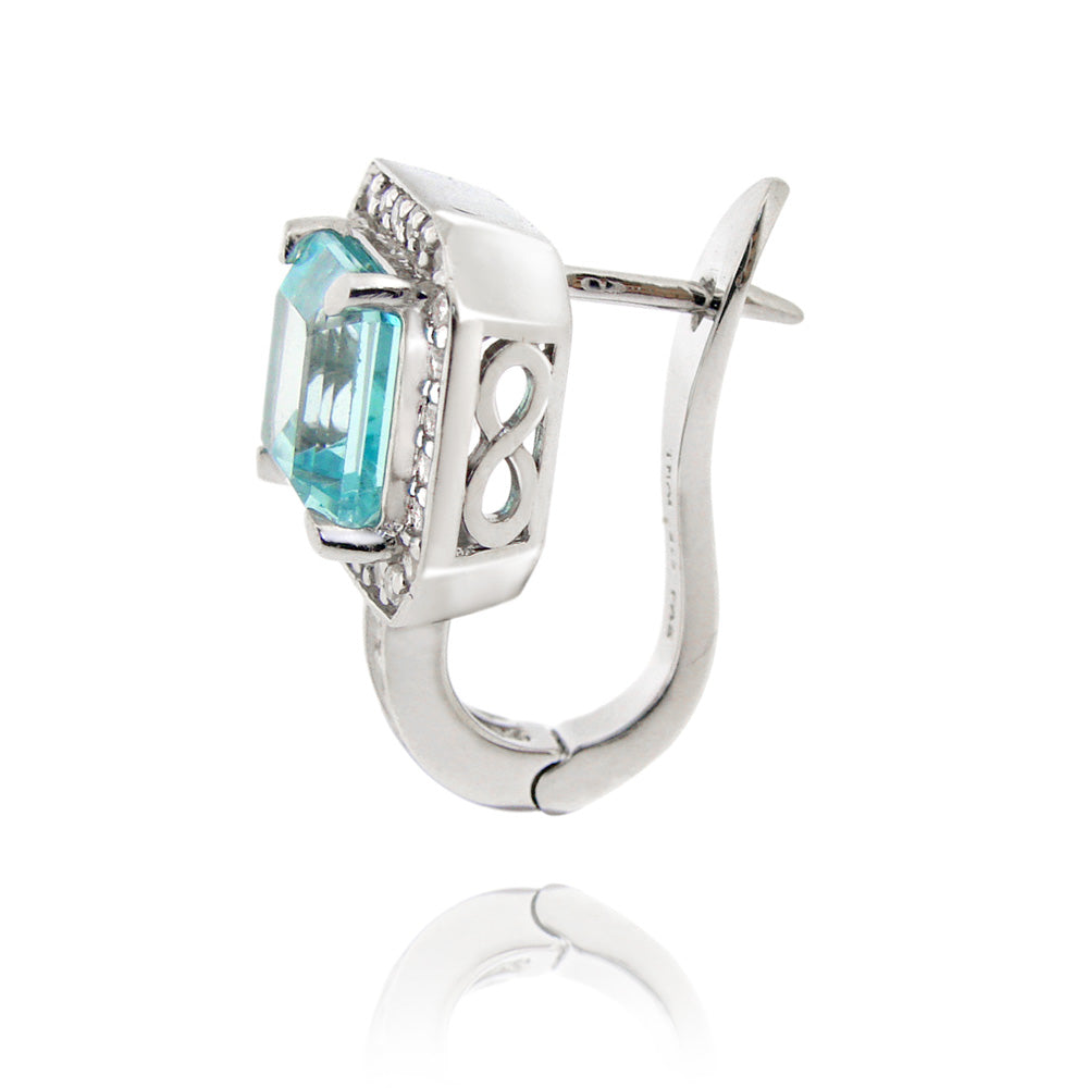 Sterling Silver 6.7ct Blue Topaz & CZ Square Huggie Earrings-2