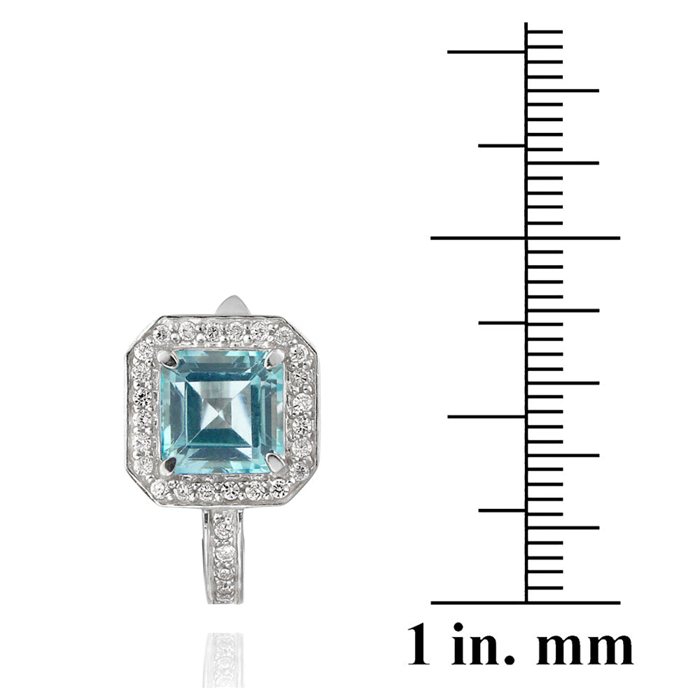 Sterling Silver 6.7ct Blue Topaz & CZ Square Huggie Earrings-3