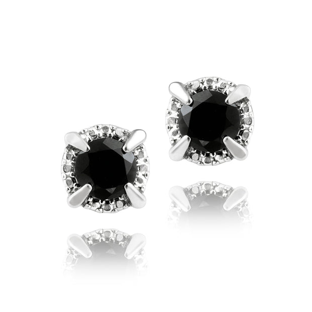 Sterling Silver 2ct Black Spinel Round Stud Earrings